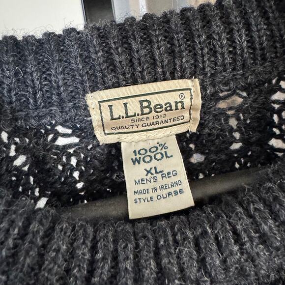 L.L. Bean Wool Fisherman Knit Grey Sweater XL Vintage Cable Honeycomb Crewneck - Picture 5 of 6